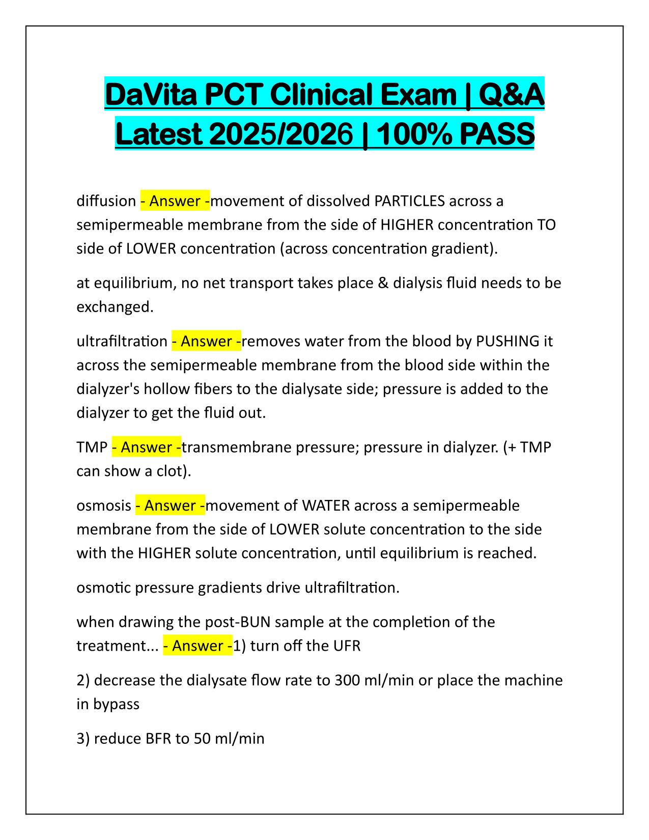 Bundle for Davita PCT Exams Q&A Latest Update 2025-2026