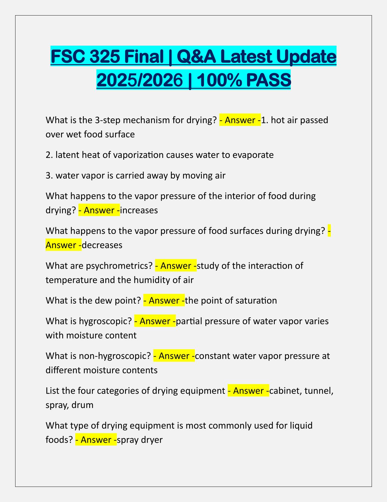 FSC 325 Final Questions and Verified Answers Latest Update