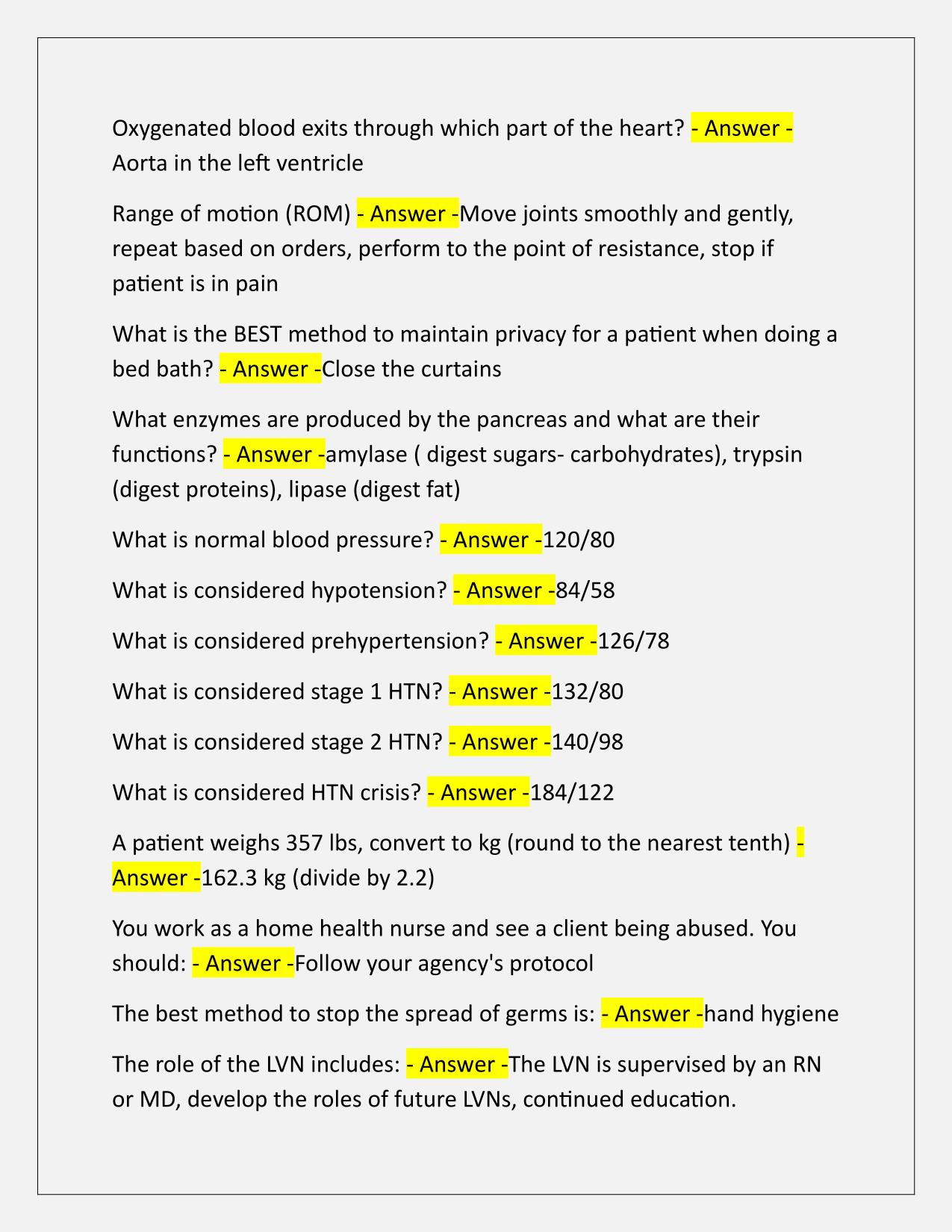 Final Exam-LVN Term 1 UNITEK COLLEGE Q&A Latest Update