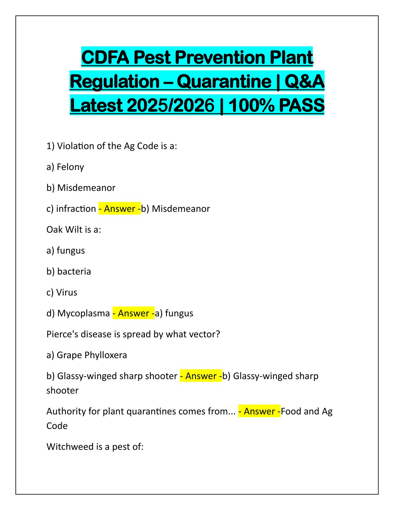 CDFA Pest Prevention Plant Regulation-Quarantine Q&A Latest Update