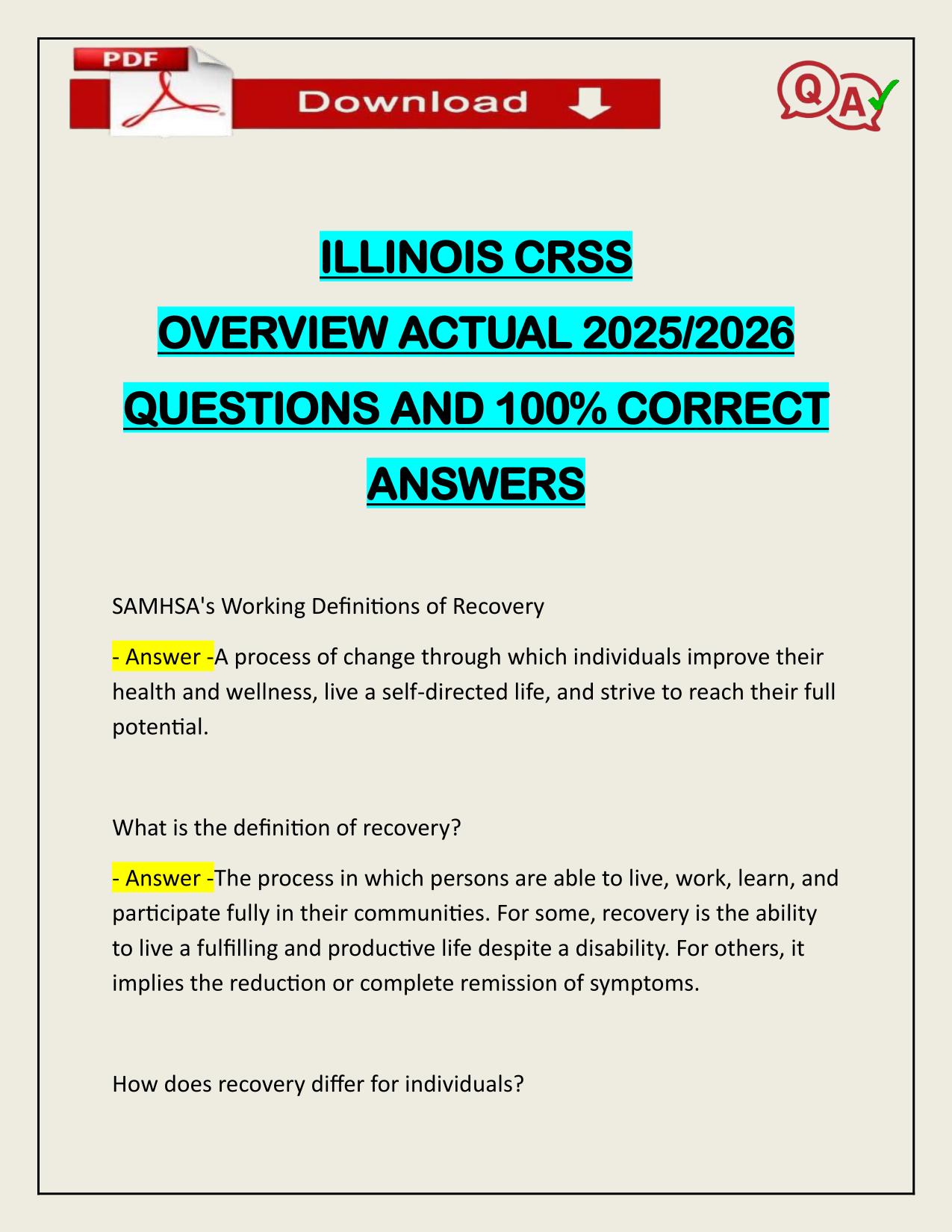 ILLINOIS CRSS OVERVIEW ACTUAL 2025/2026 CORRECTLY ANSWERED