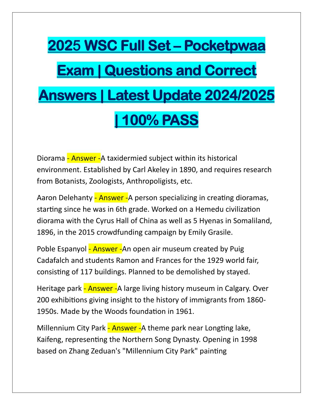 2025 WSC Full Set–Pocketpwaa Exam Questions and Correct Answers