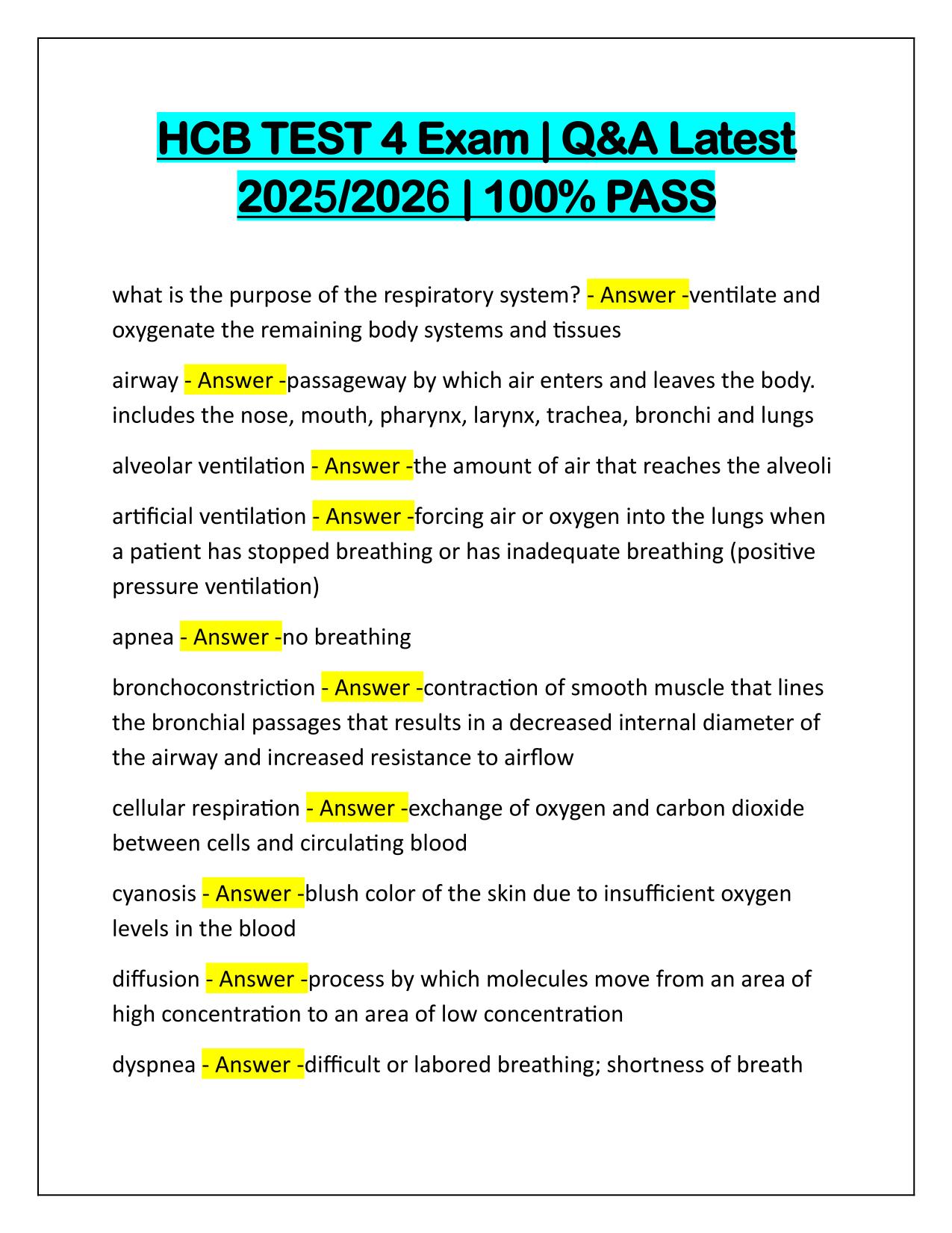 HCB TEST 4 Exam Latest Update Q&A