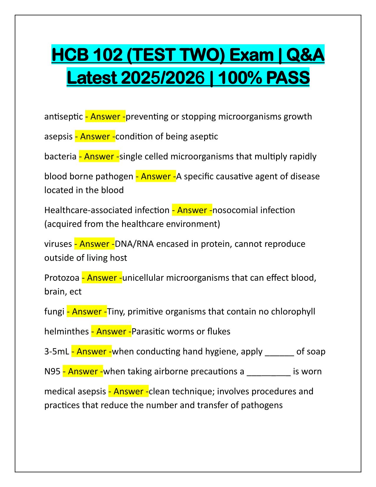 HCB 102 (TEST TWO) Exam Correctly Answered Latest Update