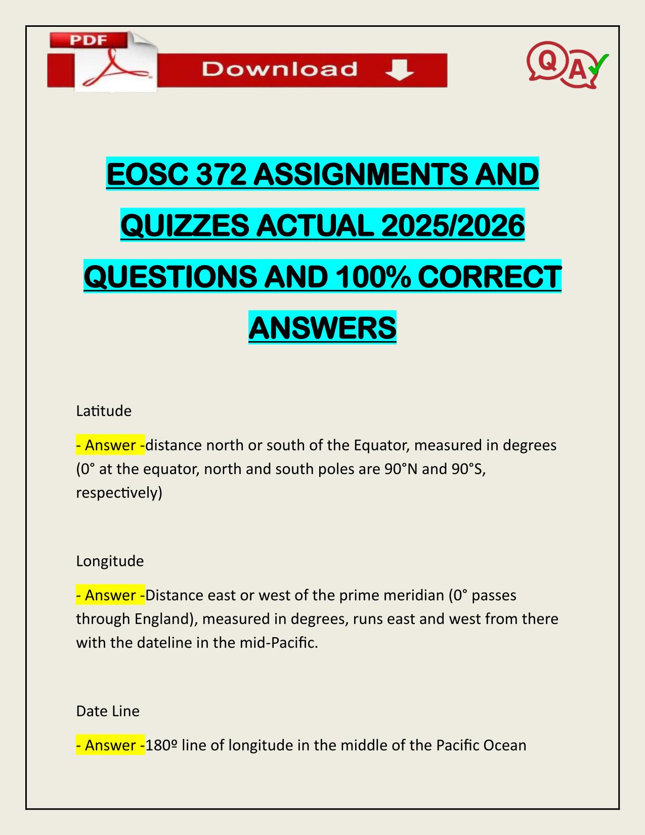 EOSC 372 ASSIGNMENTS AND QUIZZES ACTUAL 2025/2026