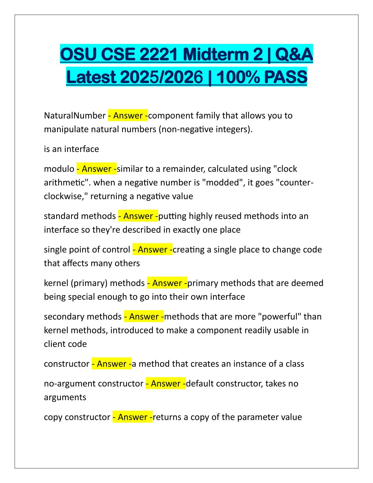 Package Deal for CSE 2221 EXAMS Q&A Latest Update
