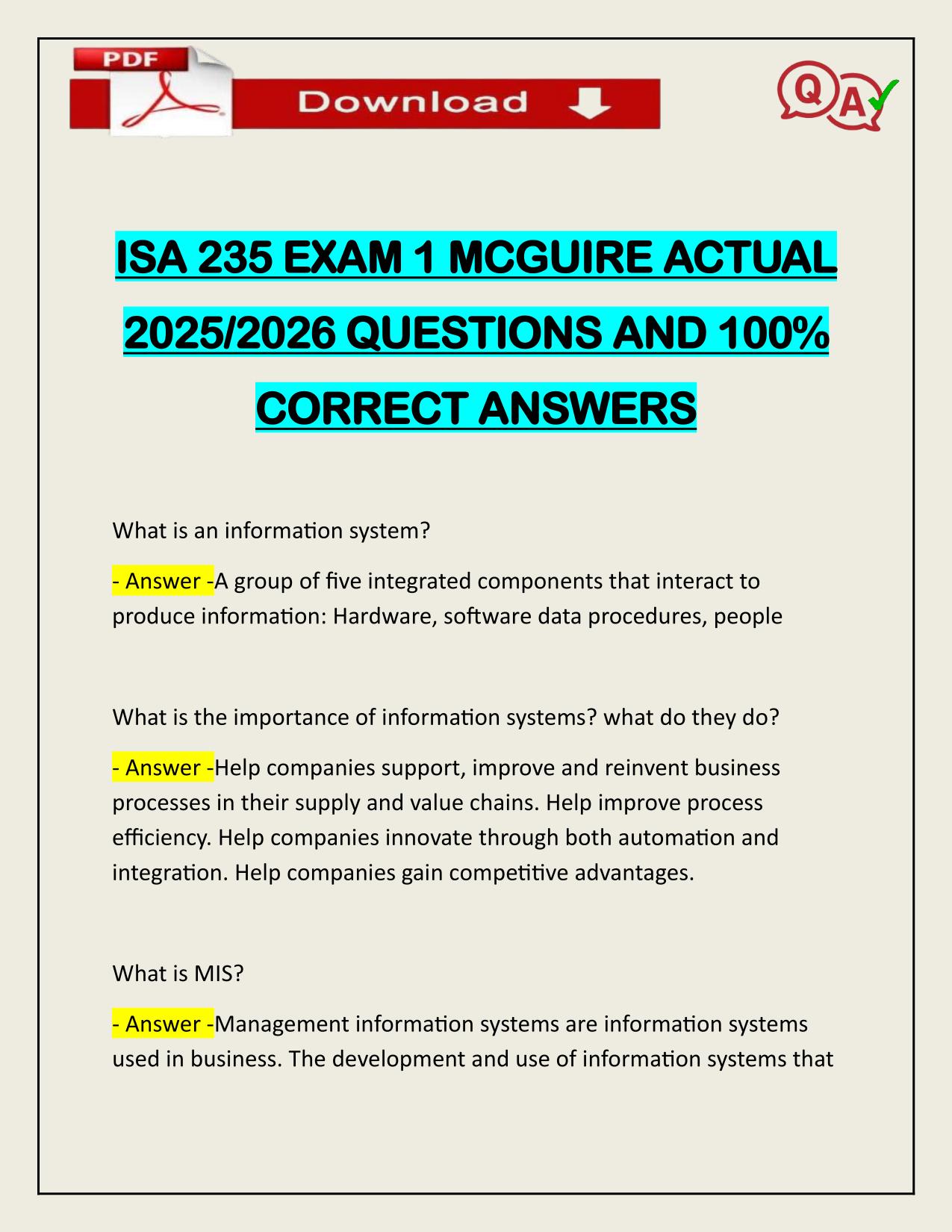 ISA 235 EXAM 1 MCGUIRE ACTUAL 2025/2026 WITH VERIFIED ANSWERS
