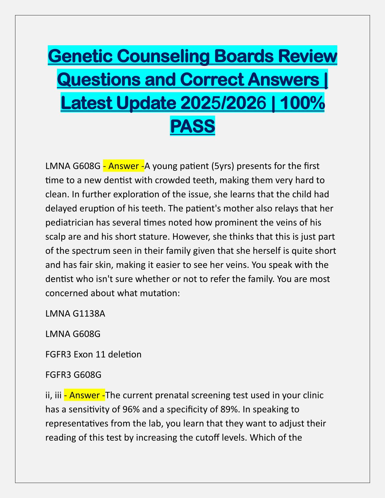 Genetic Counseling Boards Review Q&A Latest Update