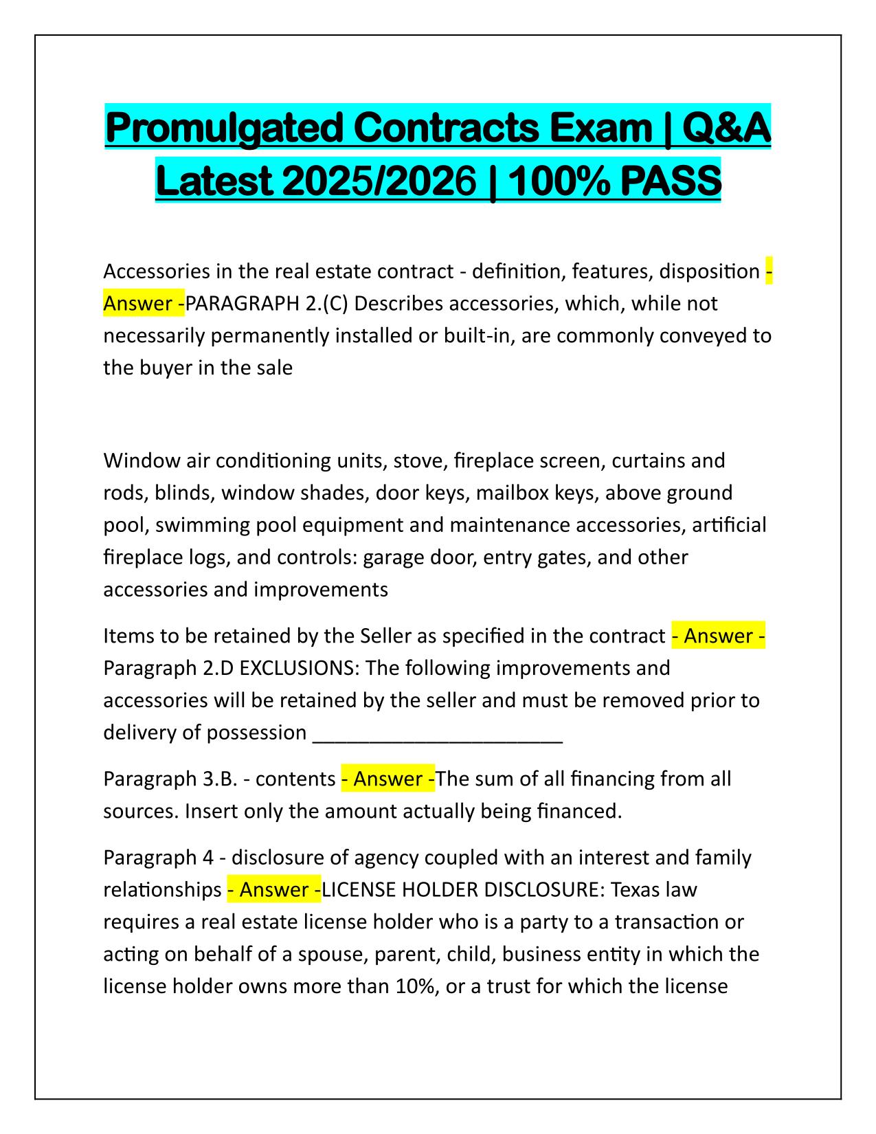 Promulgated Contracts Exam Q&A Latest Update