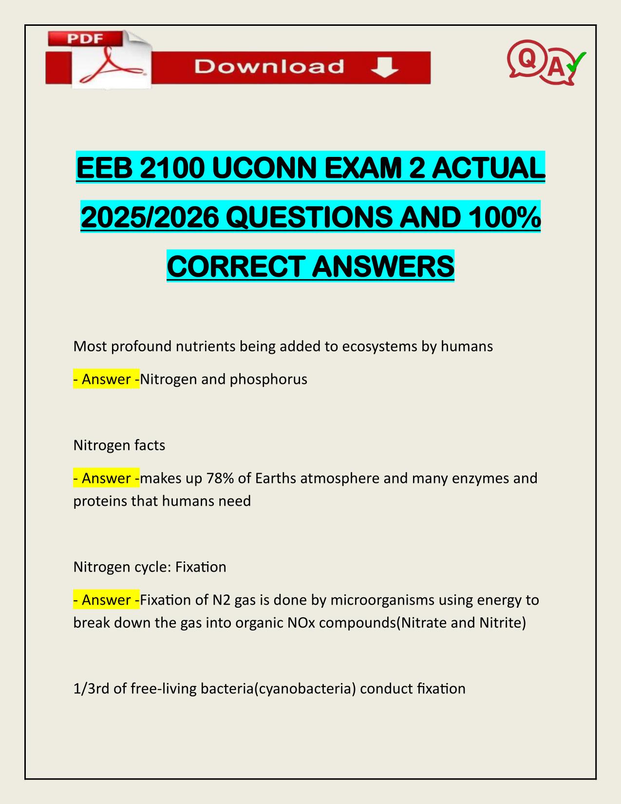 BUNDLE FOR EEB 2100 UCONN EXAMS ACTUAL 2025/2026