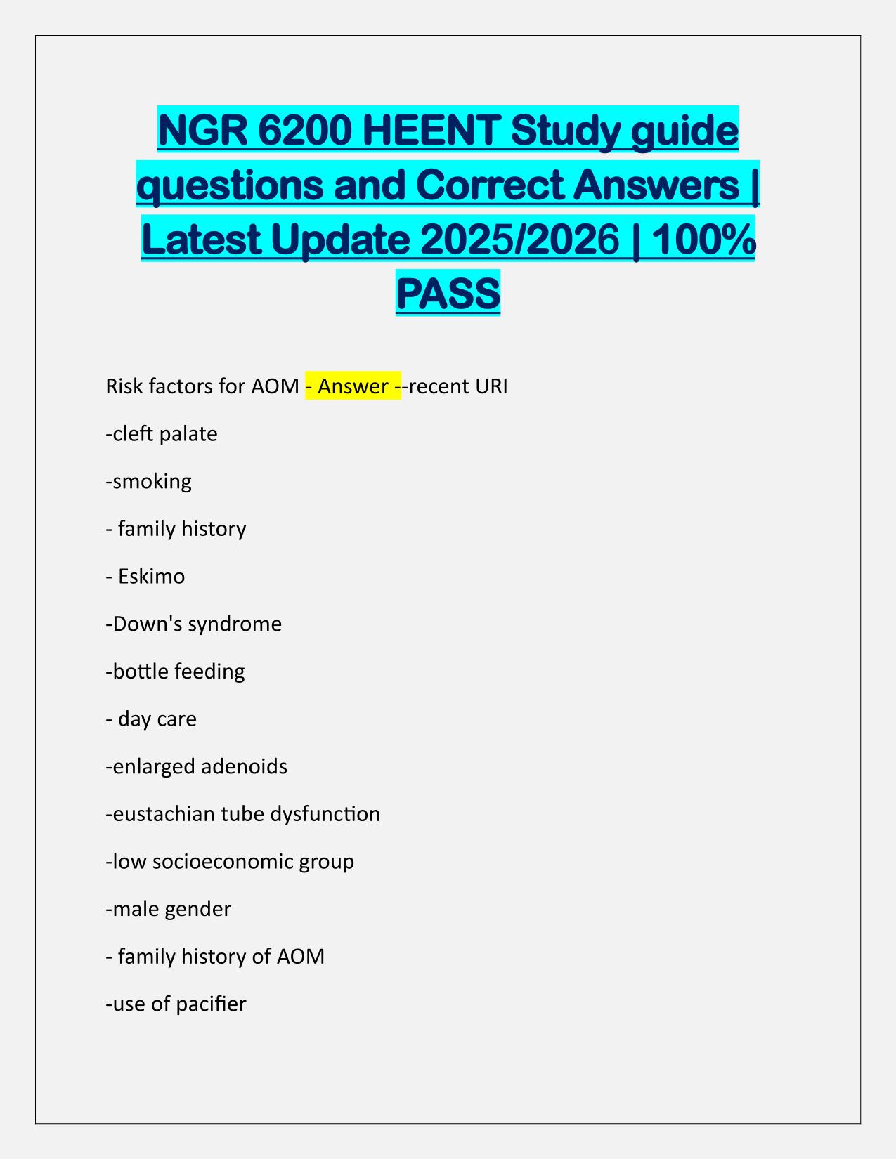 NGR 6200 HEENT Study guide Q&A Latest Update