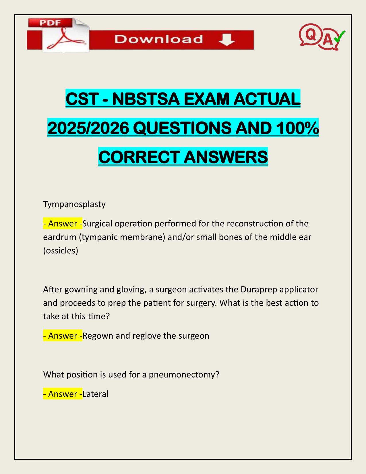 BUNDLE FOR NBSTSA EXAMS ACTUAL 2025/2026 Q&A 100% PASS
