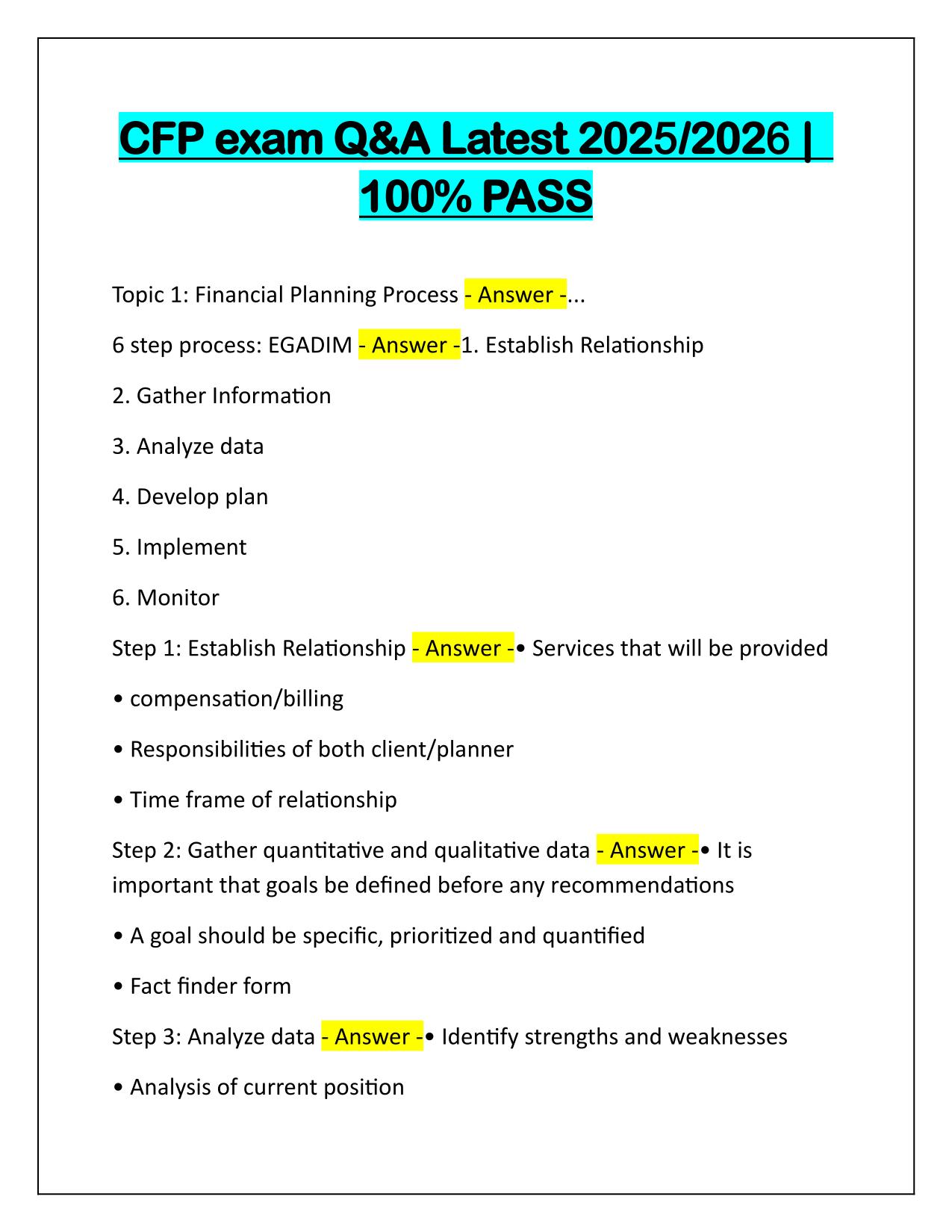 CFP exam Correctly Answered Latest Update
