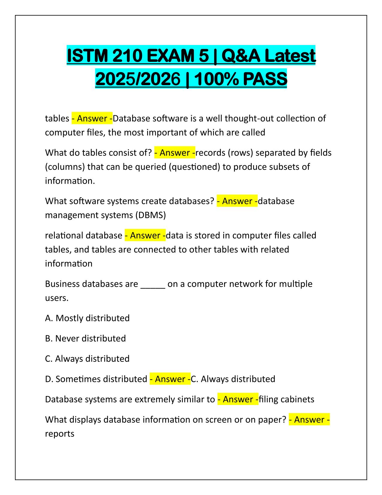 ISTM 210 EXAM 5 Correctly Answered Latest Update