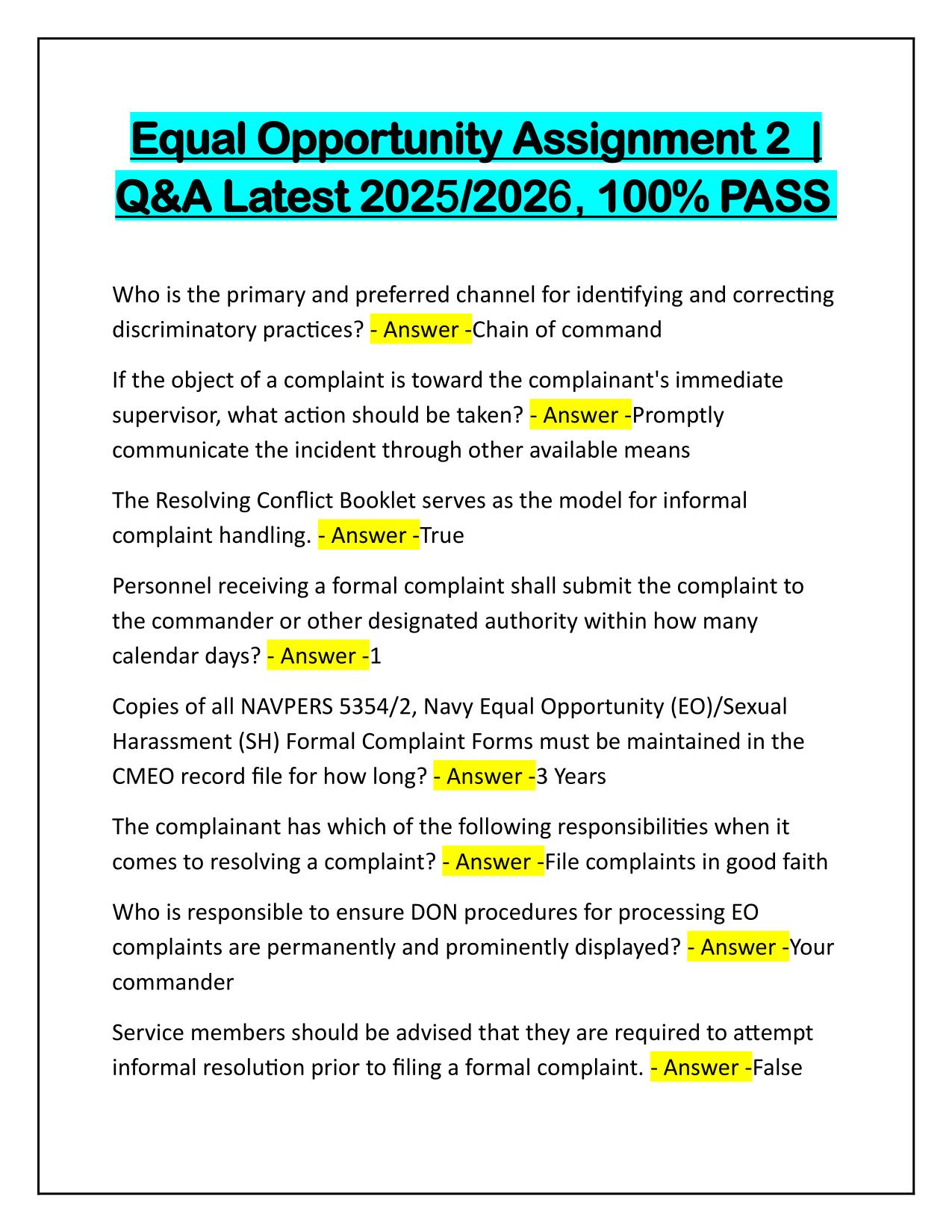 Equal Opportunity Assignment 2 Questions and Answers 100% PASS