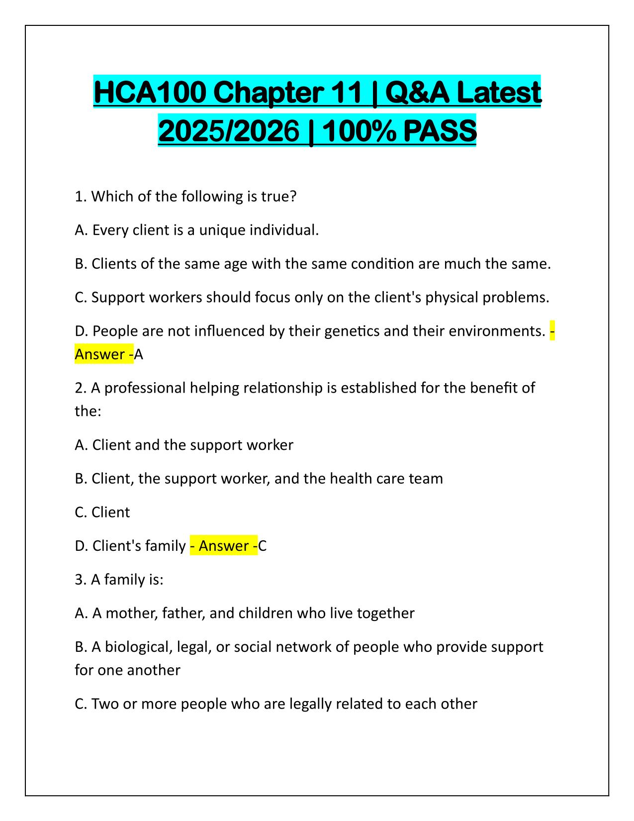 HCA100 Chapter 11 Correctly Answered Latest Update