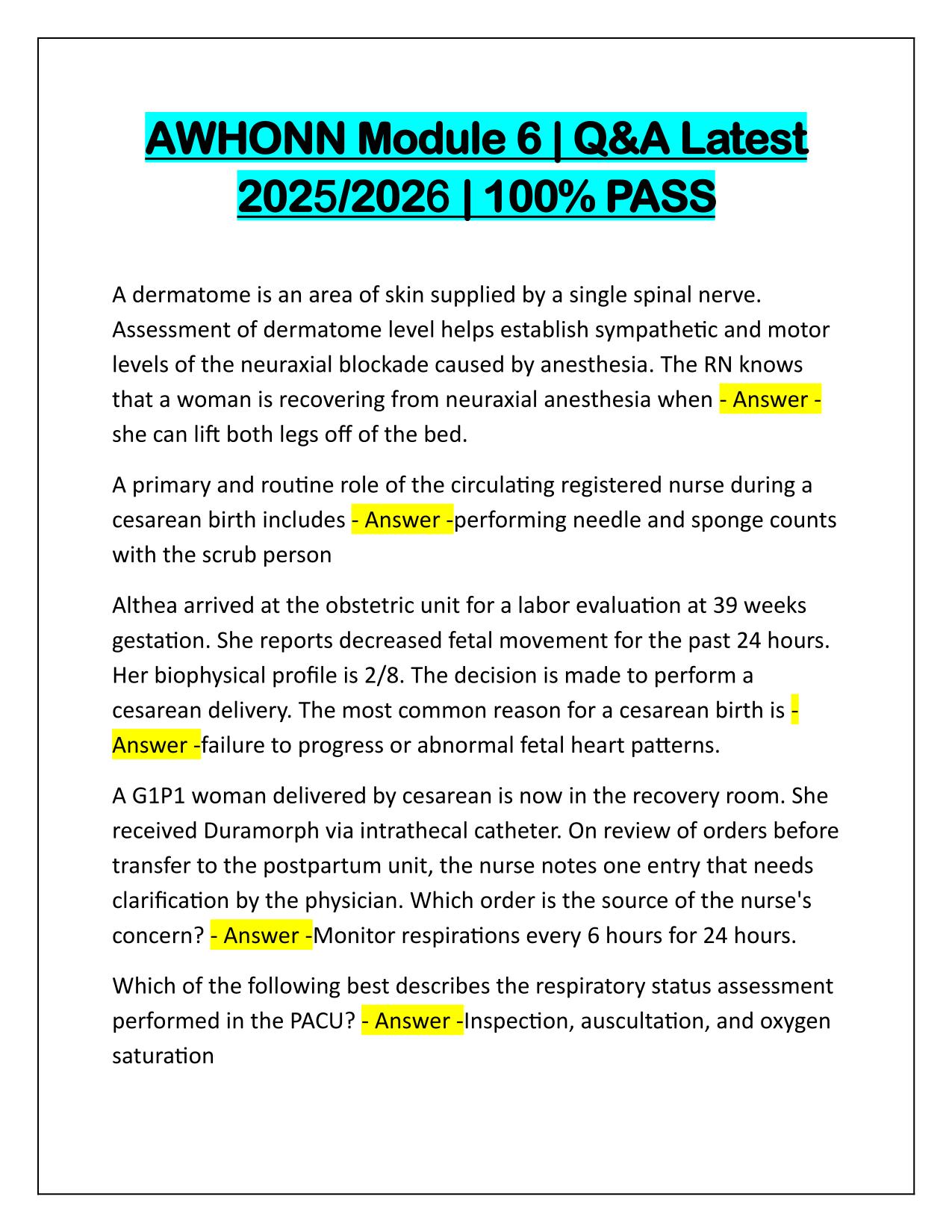 AWHONN Module 6 Correctly Answered 2025-2026