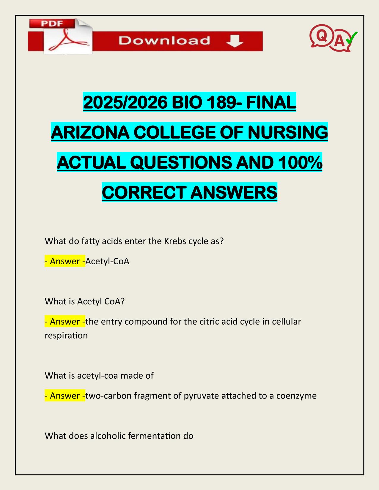 2025/2026 BIO 189- FINAL ARIZONA COLLEGE OF NURSING