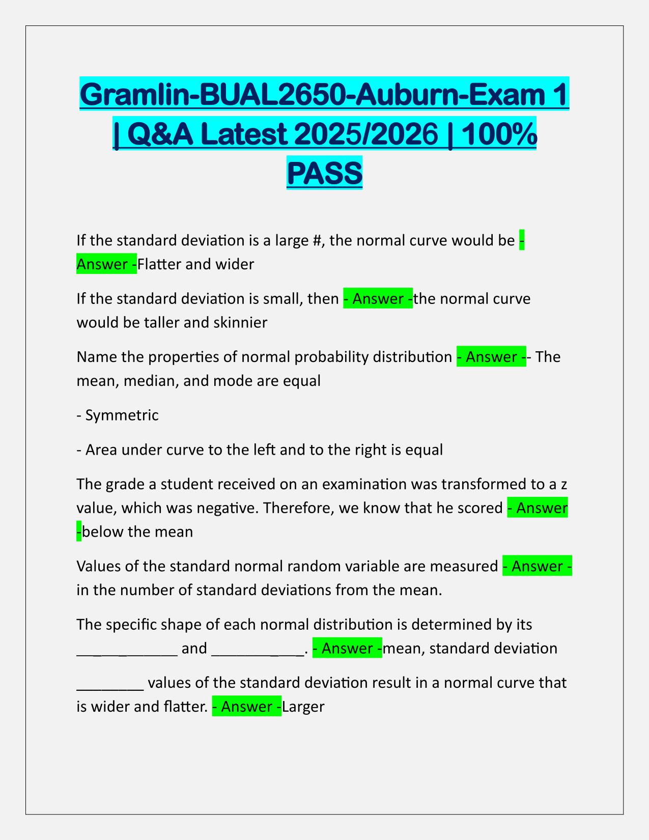 Gramlin BUAL2650 Auburn Exam 1 Q&A Latest Update 2025-2026