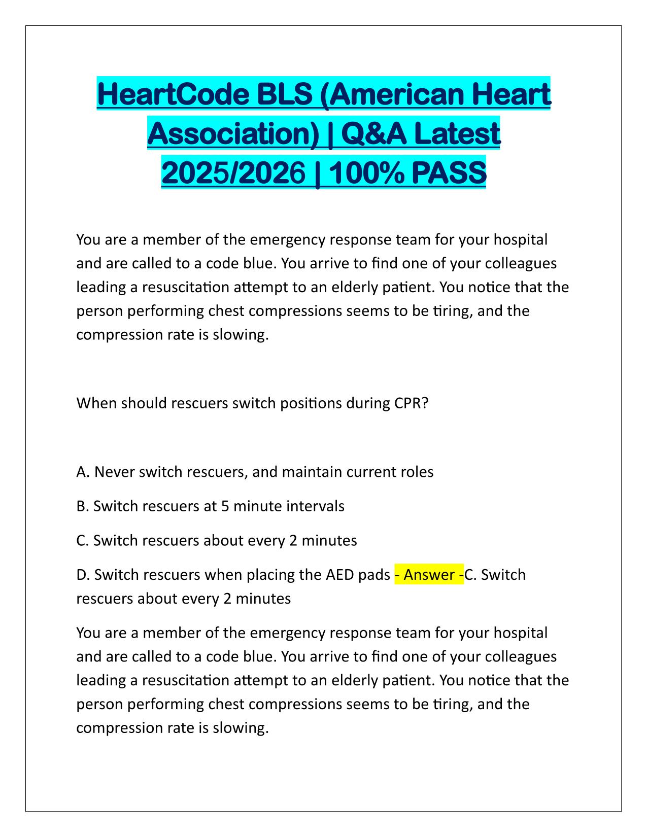 HeartCode BLS (American Heart Association) Q&A Latest Update