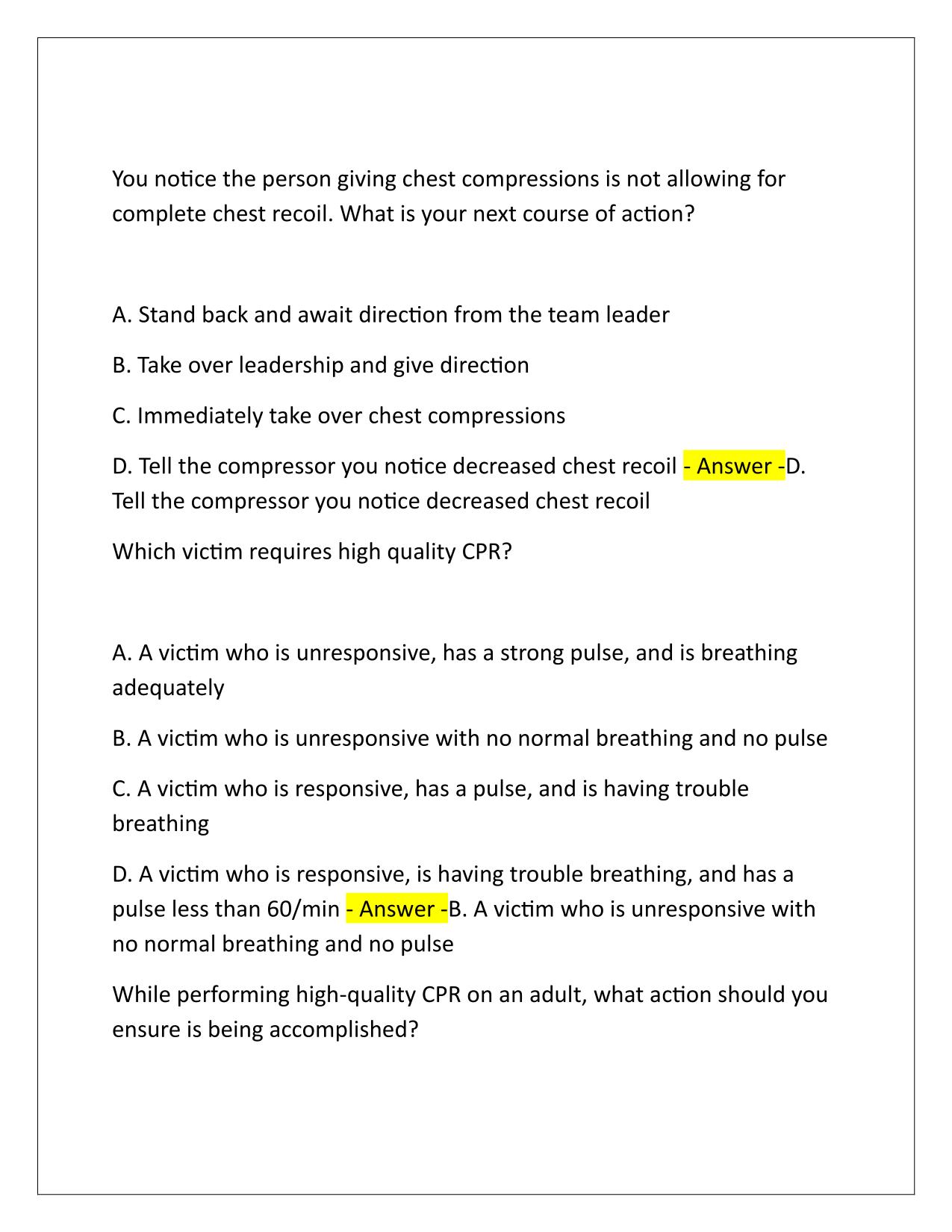 HeartCode BLS (American Heart Association) Q&A Latest Update