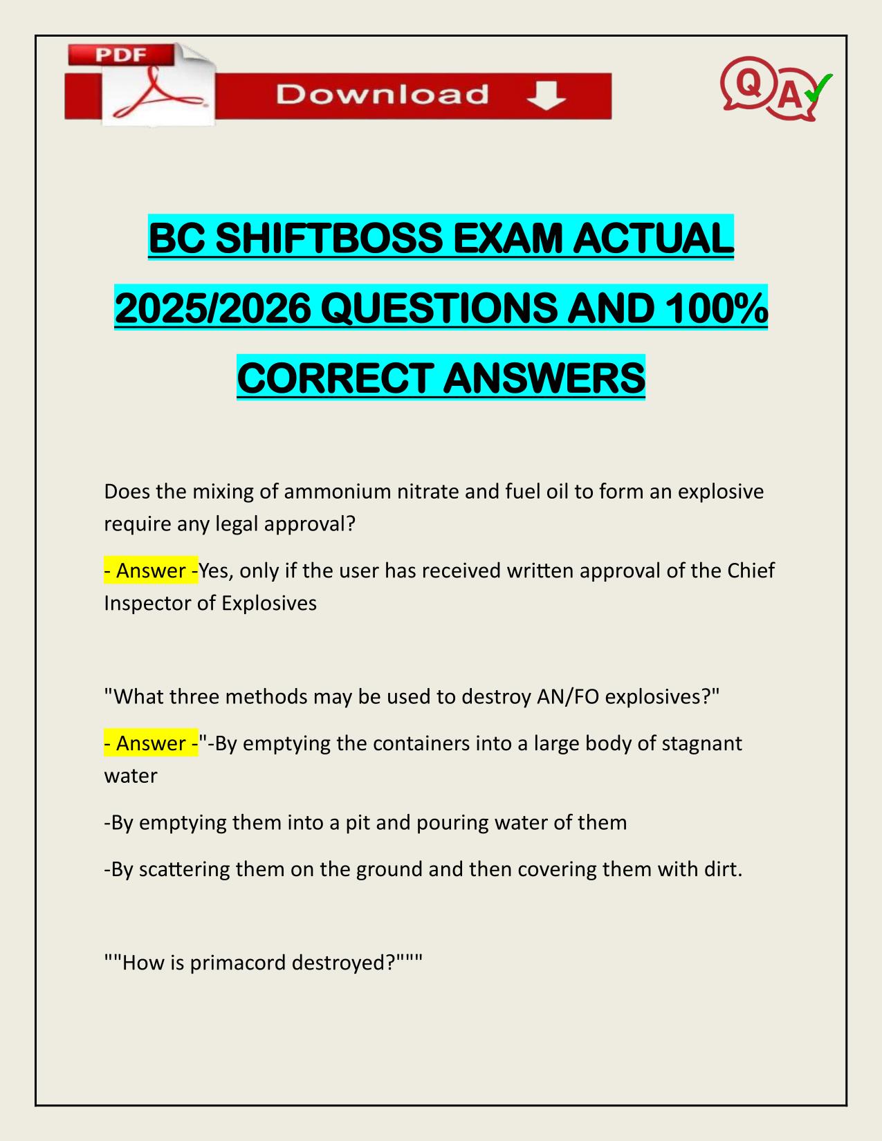 BC SHIFTBOSS EXAM ACTUAL 2025/2026 QUESTIONS AND 100% CORRECT ANSWERS