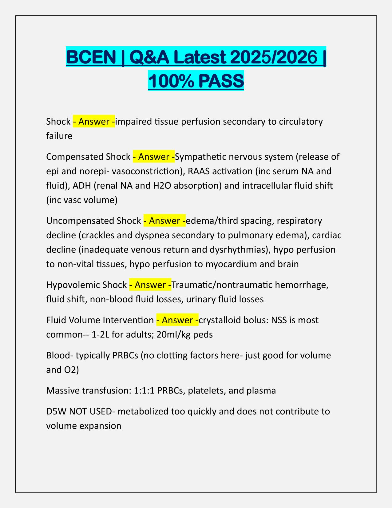 BCEN EXAM Q&A Latest Update