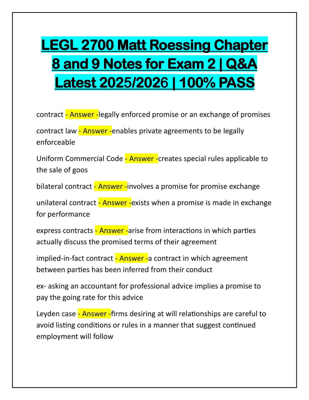 Bundle for LEGL 2700 ROESSING Correctly Answered Latest Update 2025-26