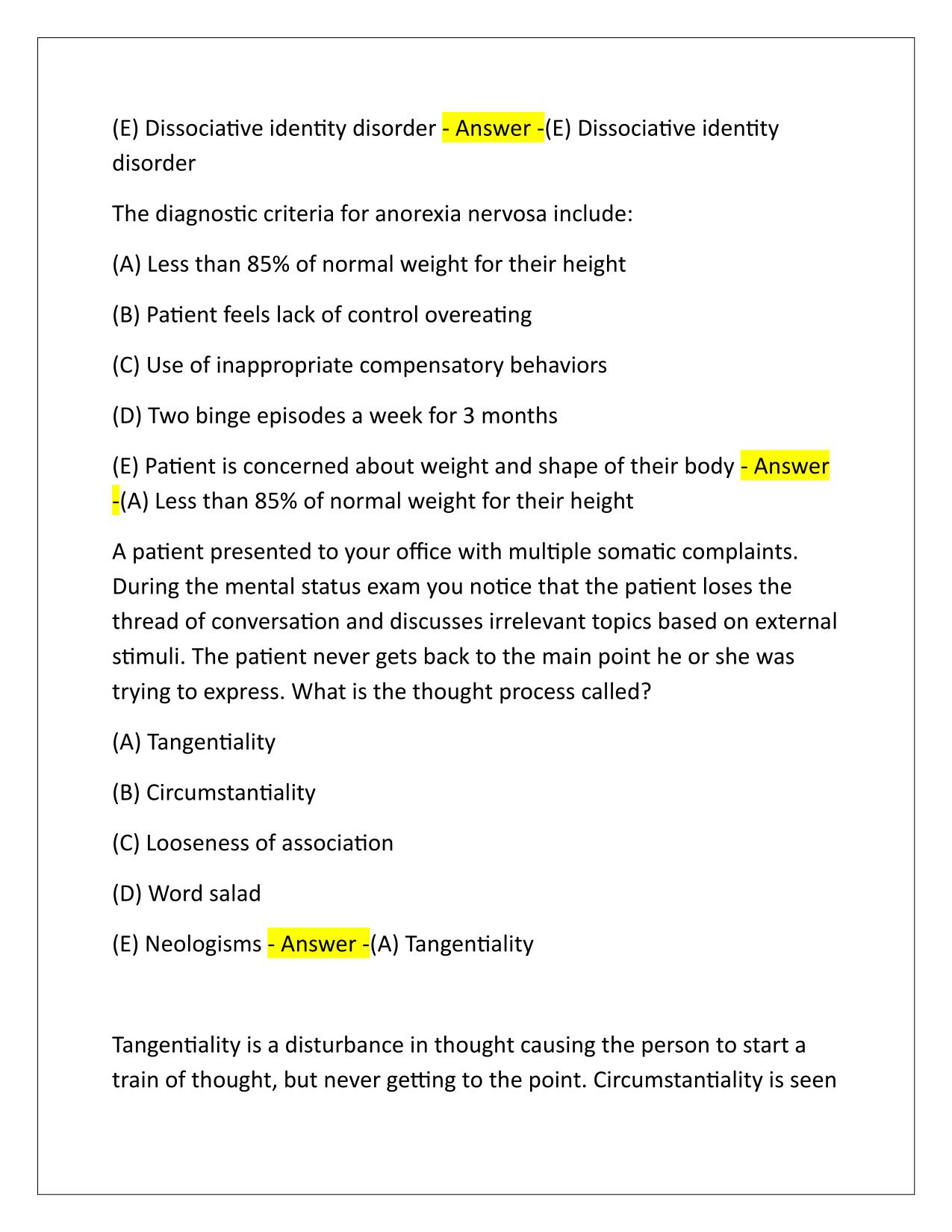 PAEA Psych EOR Practice EXAM Correctly Answered Latest Update