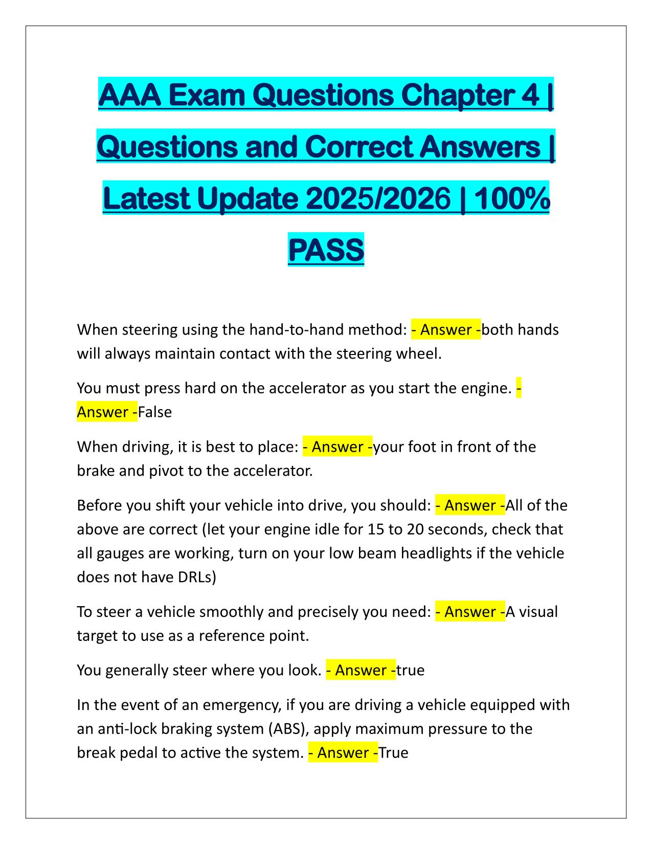AAA Exam Questions Chapter 4 Correctly Answered