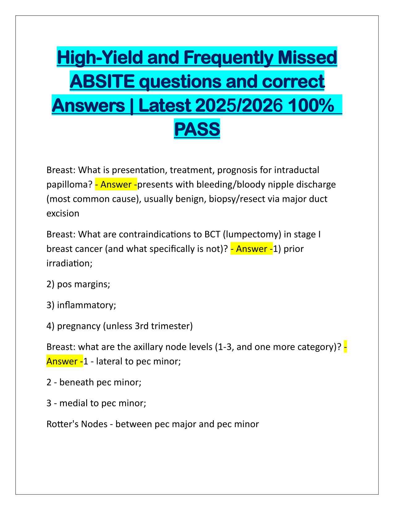 High-Yield and Frequently Missed ABSITE Q&A Latest Update