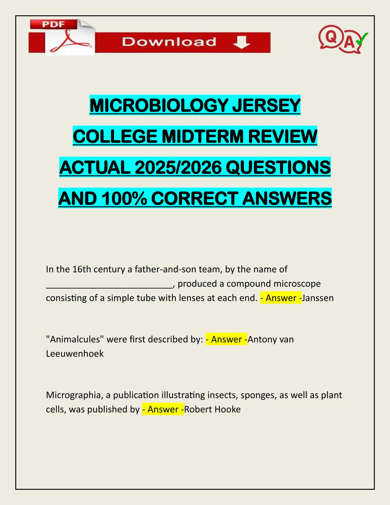 MICROBIOLOGY JERSEY COLLEGE MIDTERM REVIEW ACTUAL 2025/2026