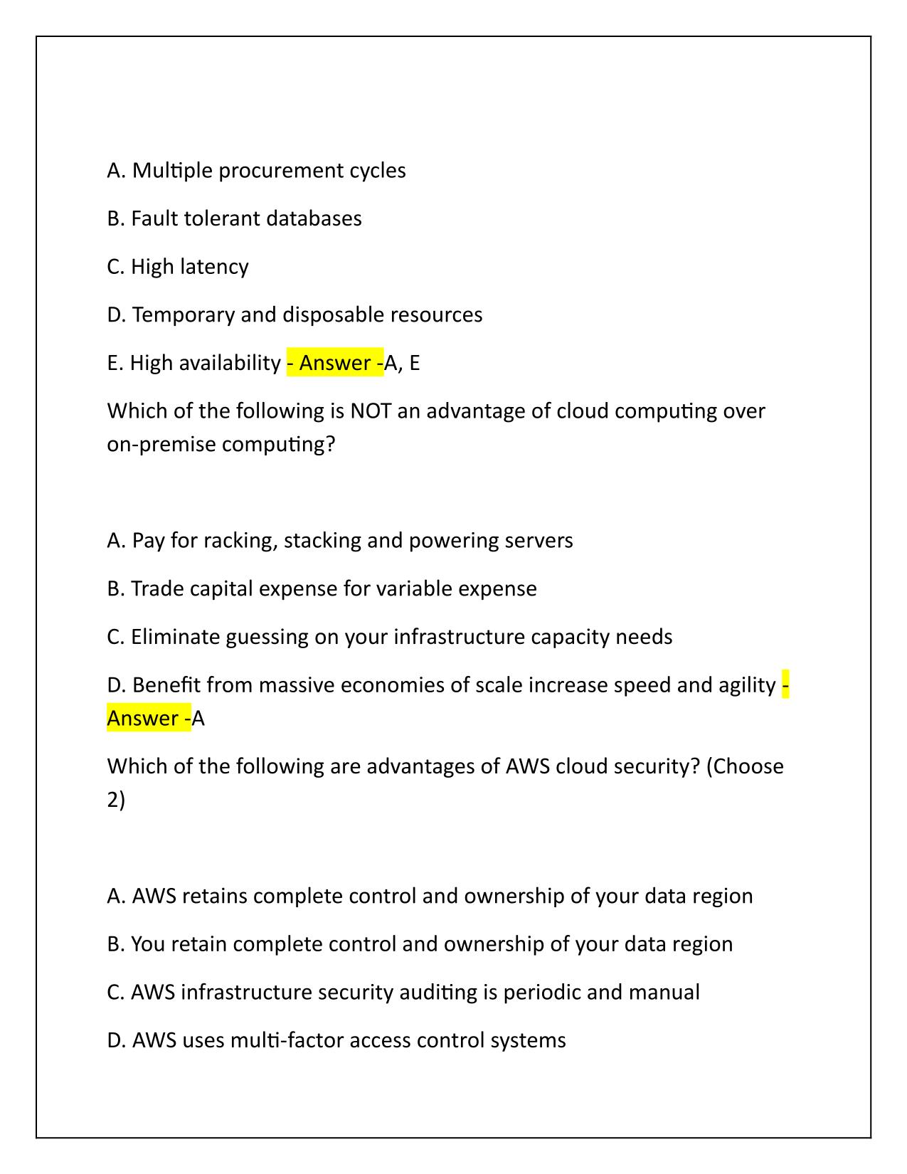AWS Cloud Practitioner Exam Correctly Answered 2025 Update
