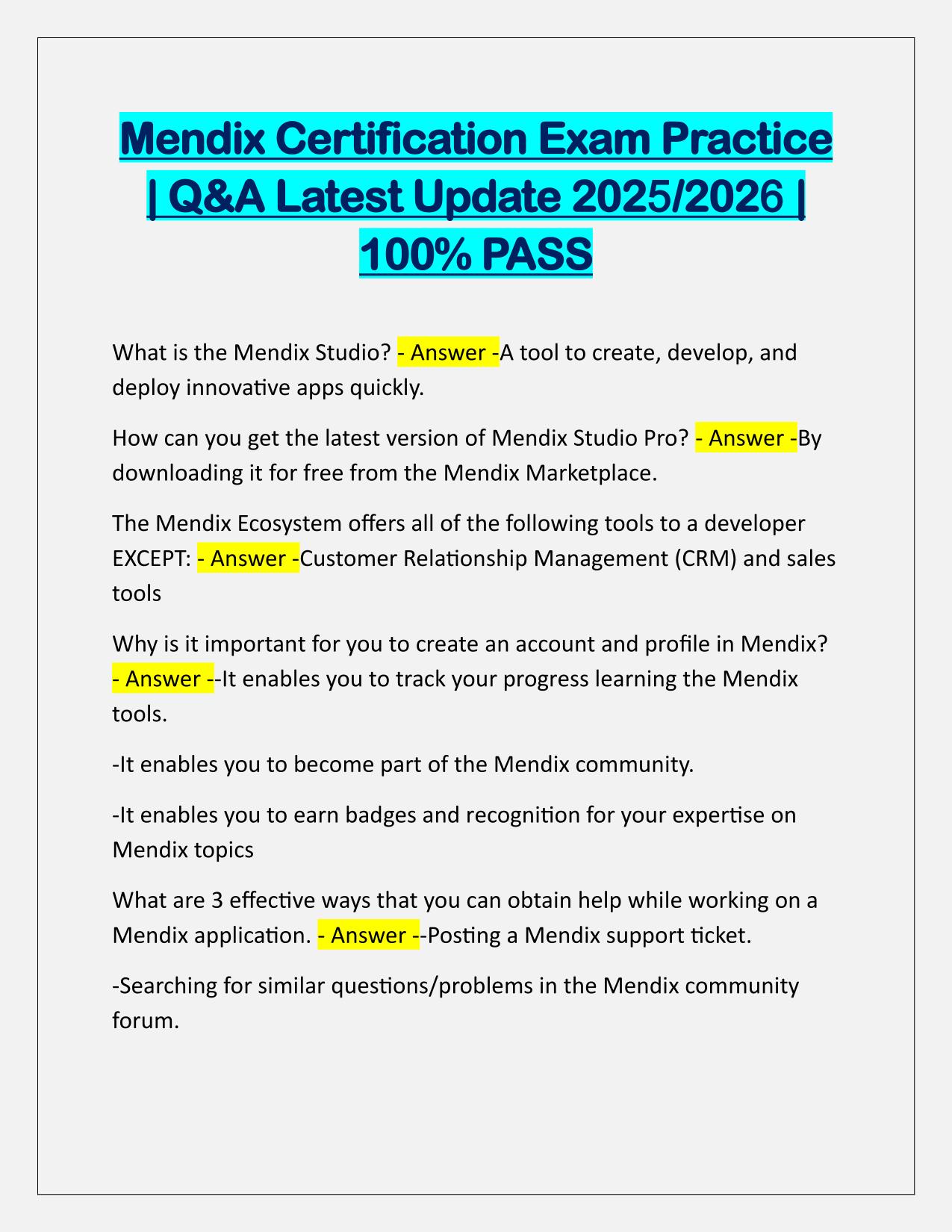 Package Deal for Mendix Certification EXAMS Q&A Latest Update
