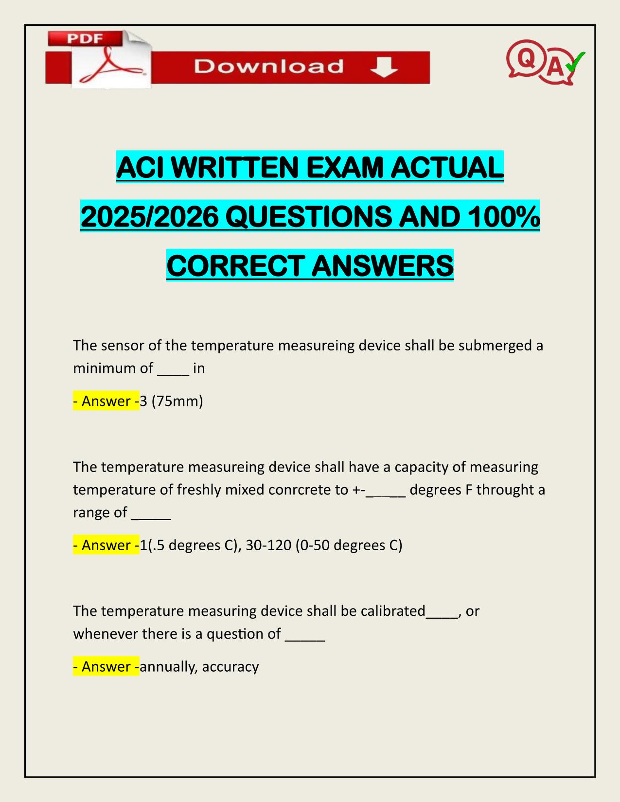 ACI WRITTEN EXAM ACTUAL 2025/2026 Q&A 100% PASS