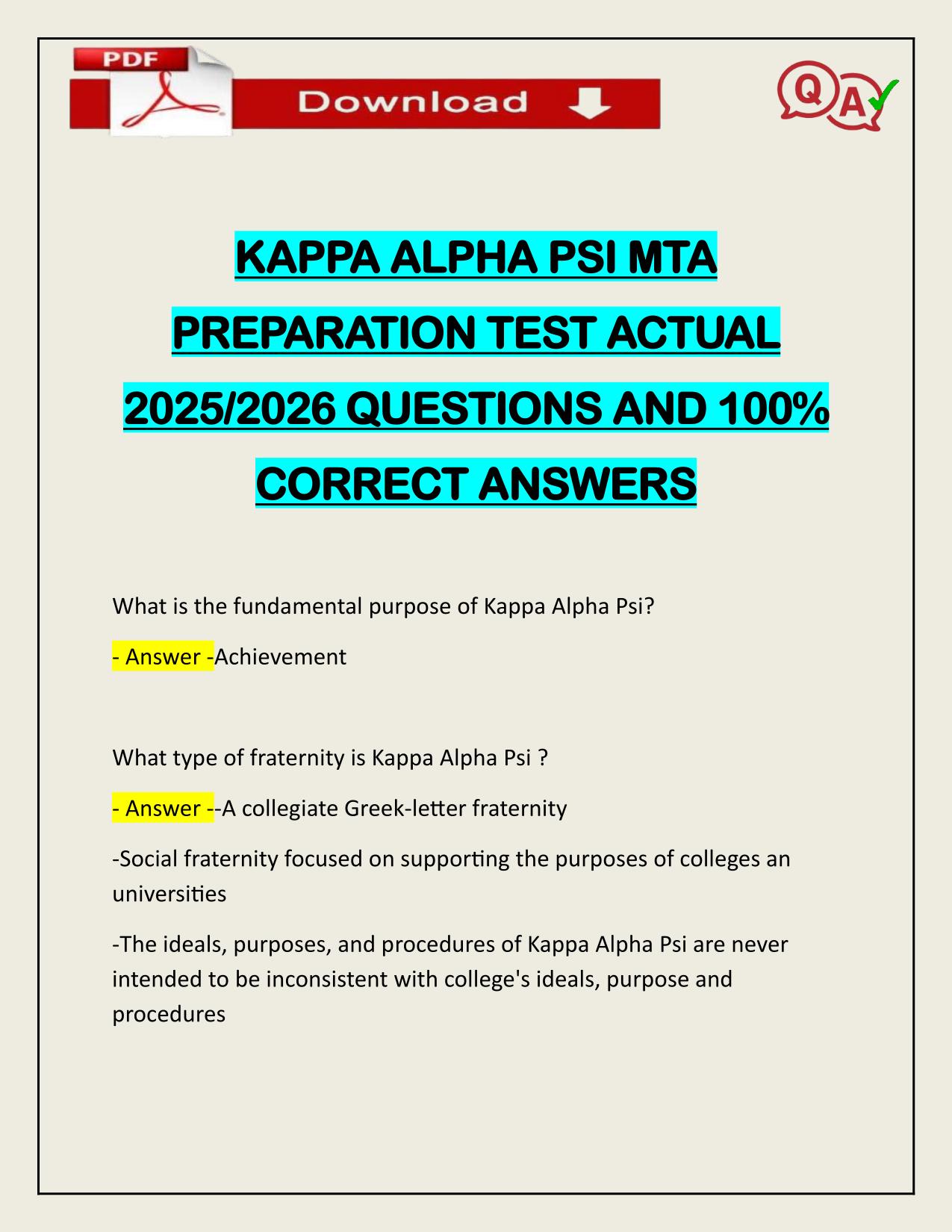 BUNDLE FOR KAPPA ALPHA PSI EXAMS ACTUAL 2025/2026 Q&A 100% PASS