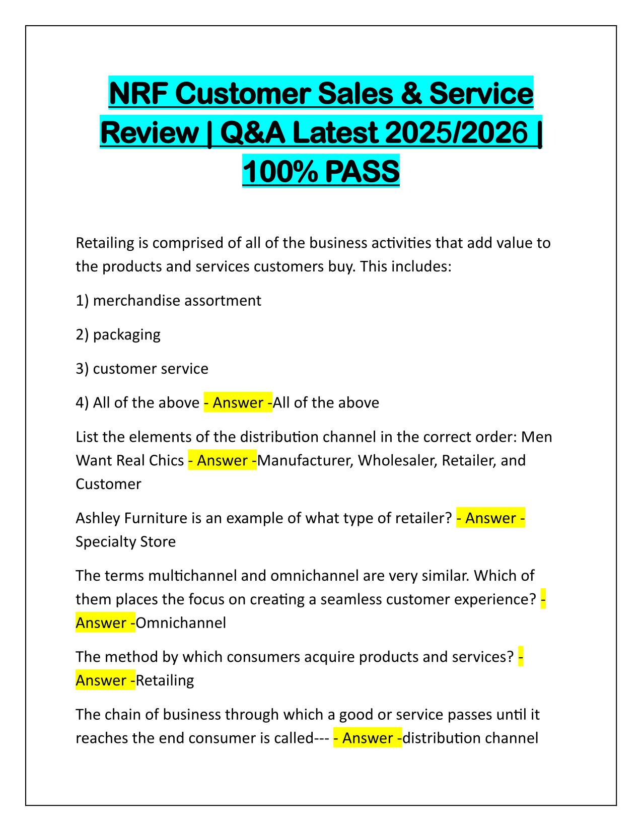 NRF Customer Sales and Service Review Correctly Answered Latest Update