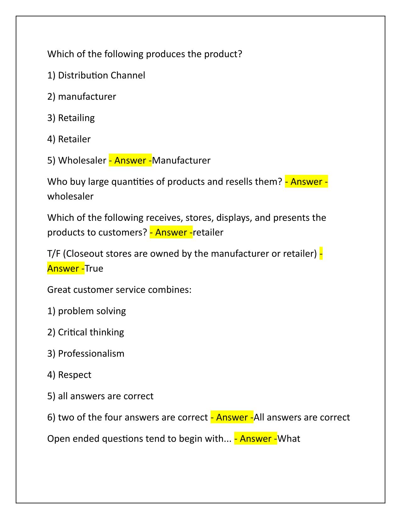 NRF Customer Sales and Service Review Correctly Answered Latest Update