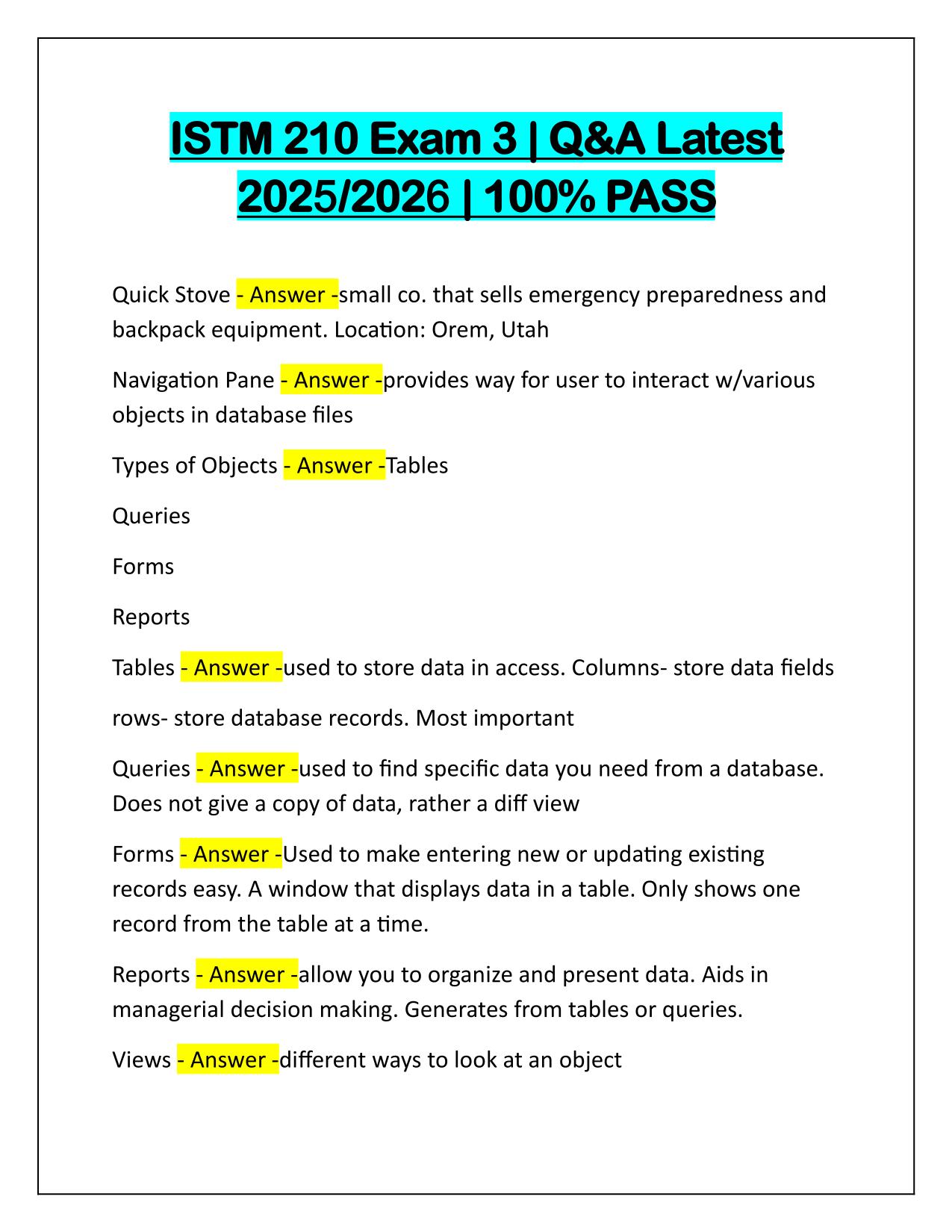 ISTM 210 Exam 3 Q&A Latest Update 2025