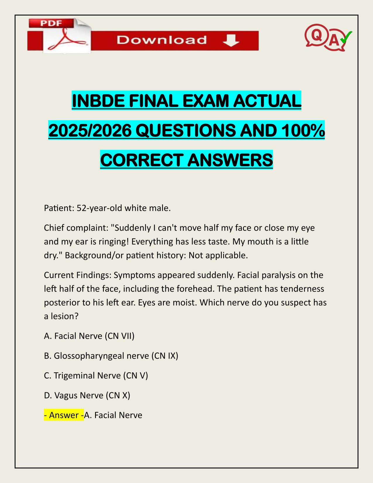 INBDE FINAL EXAM ACTUAL 2025/2026 QUESTIONS AND 100% CORRECT ANSWERS