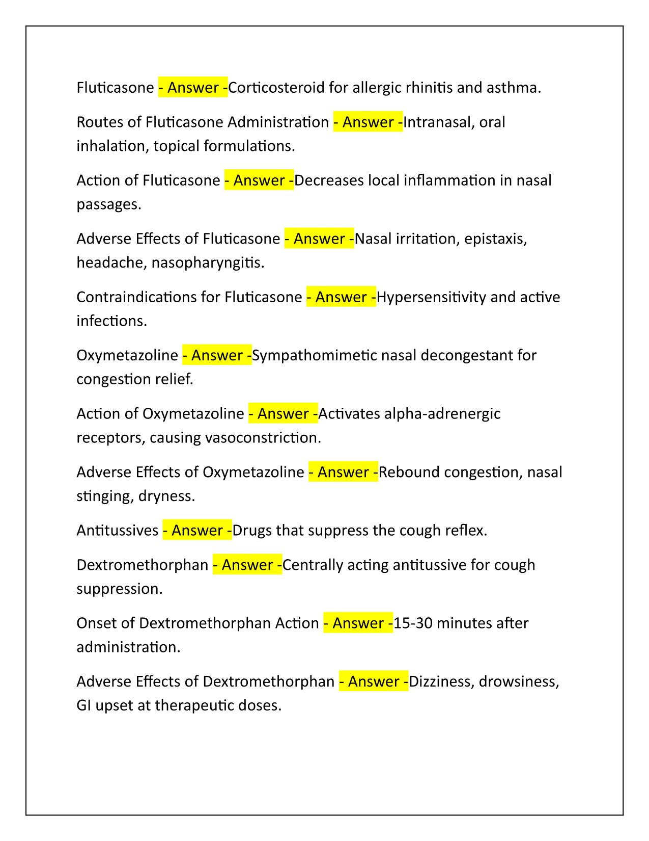 Exam 4 Study Guide Respiratory Drugs Overview Q&A Latest Update