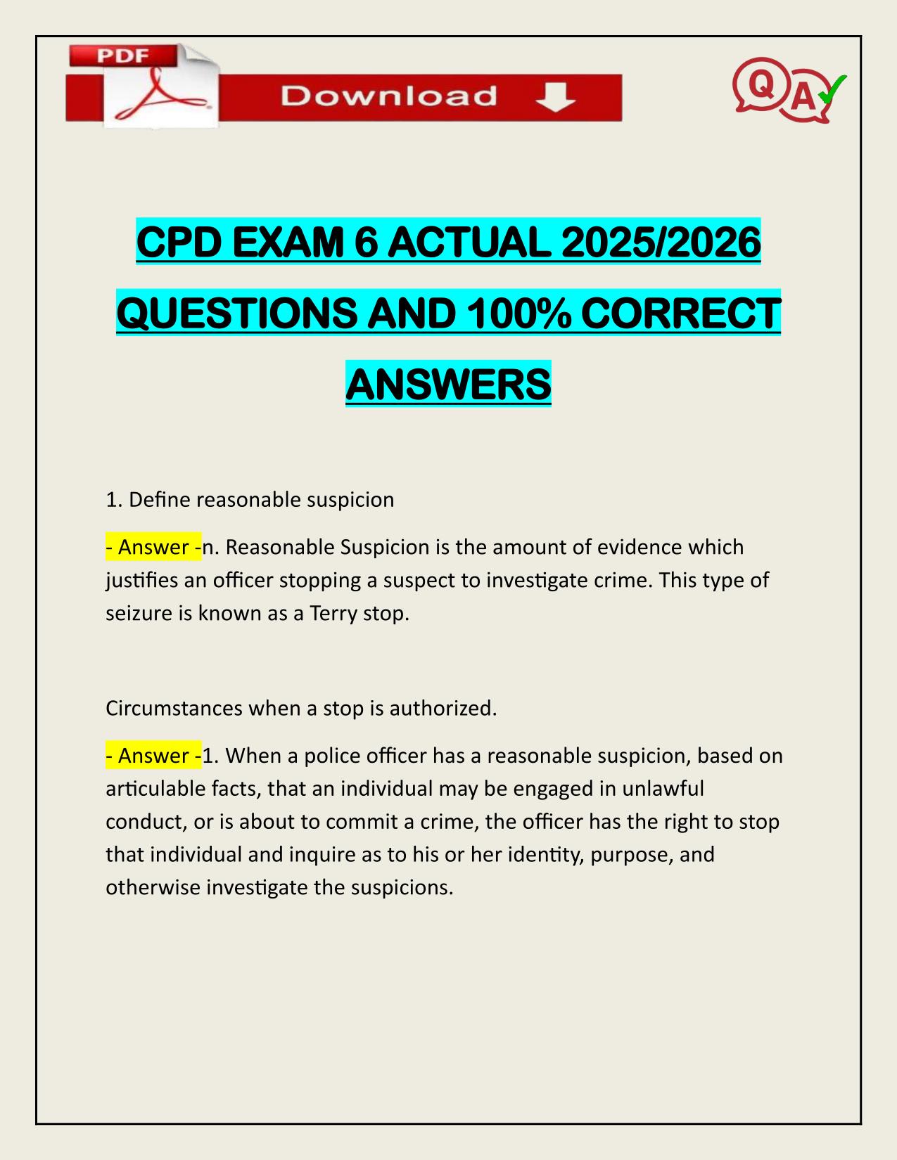 CPD EXAM 6 ACTUAL 2025/2026 CORRECTLY ANSWERED