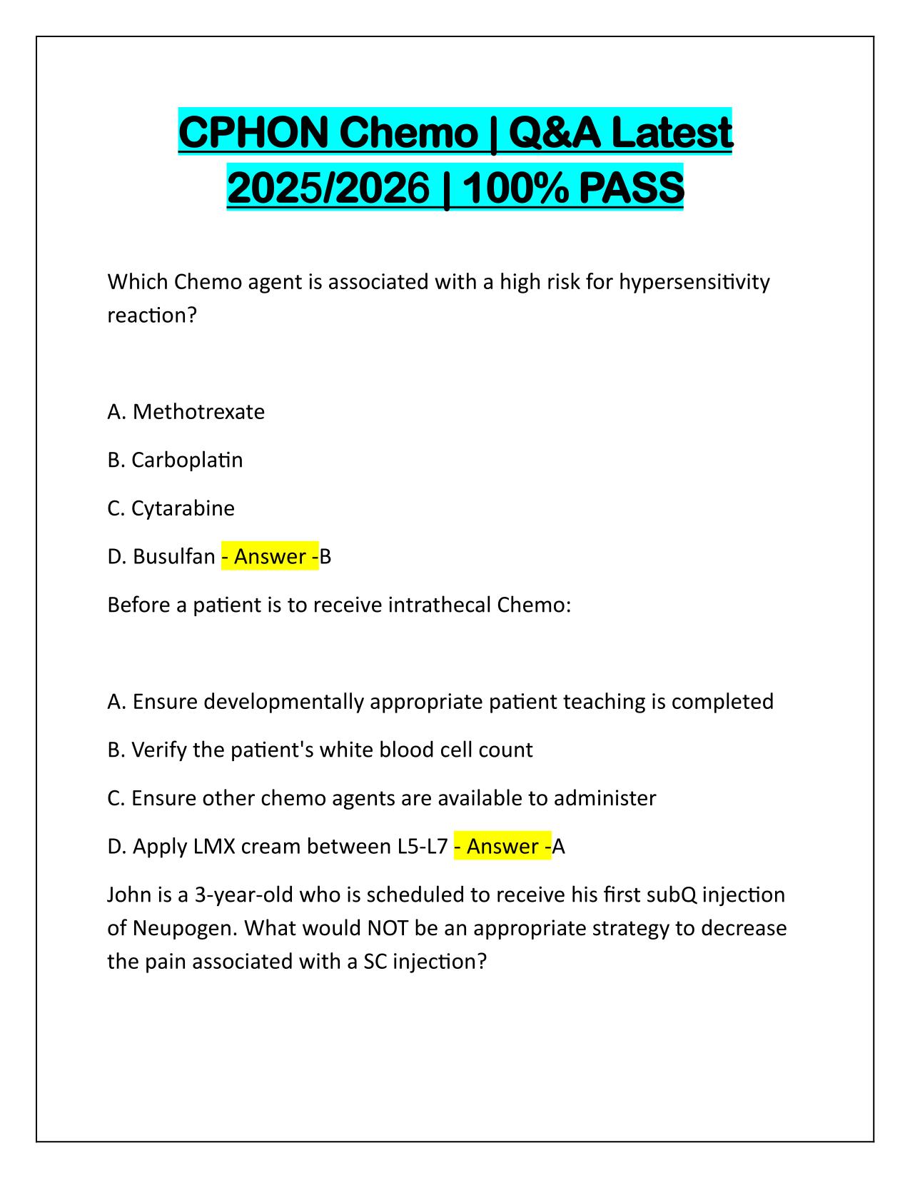 CPHON Chemo Q&A Latest Update