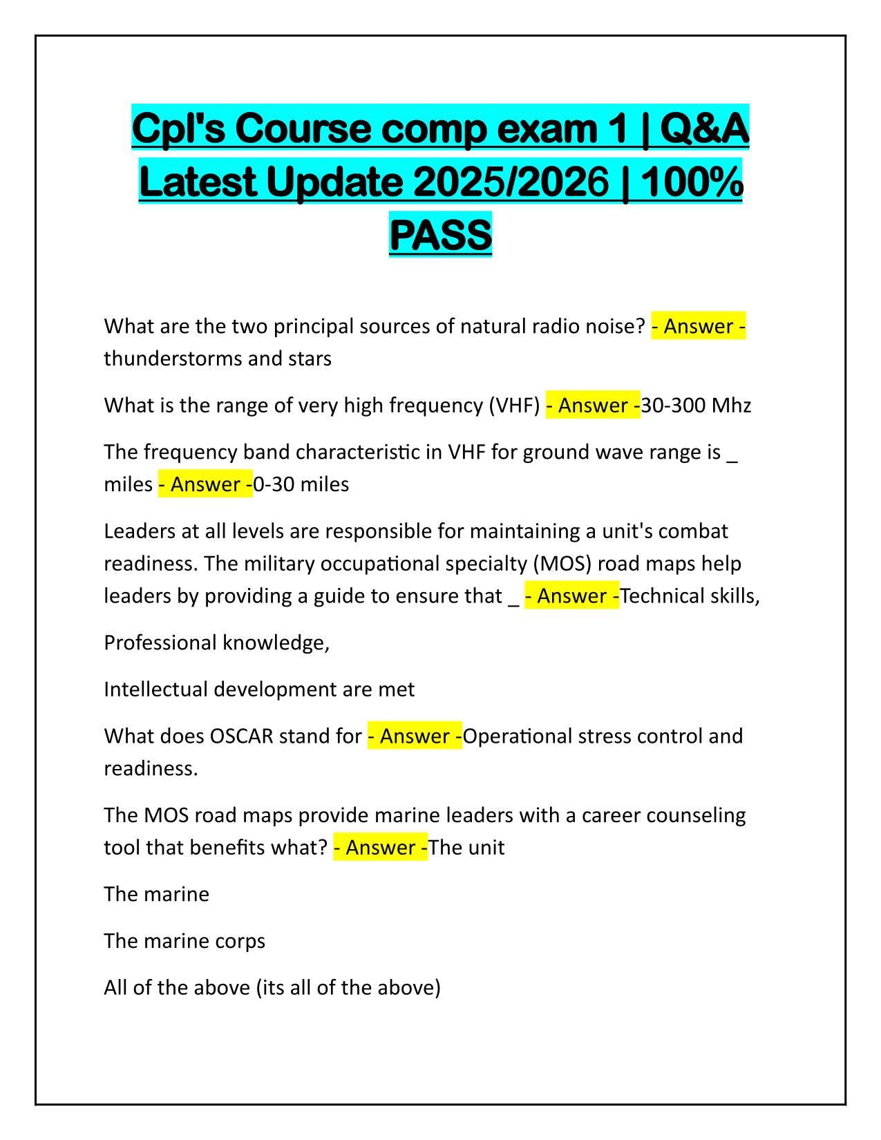 Cpls Course comp exam 1 Questions and Verified Answers 2025 Update