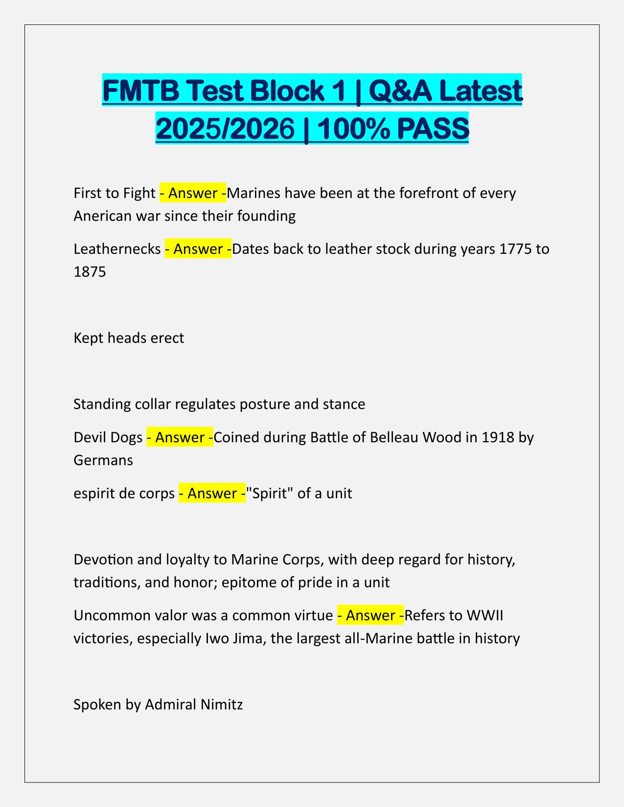 Bundle for FMTB Block EXAMS Q&A Latest Update 2025-2026