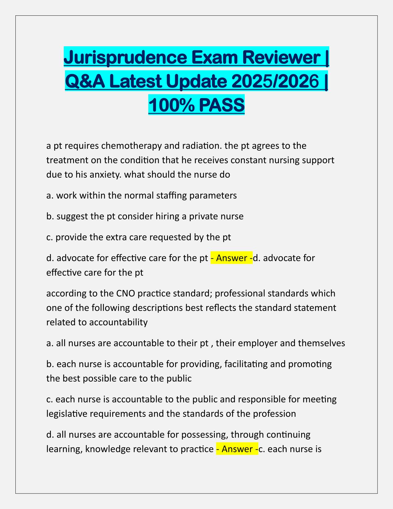 Jurisprudence Exam Reviewer Q&A Latest Update