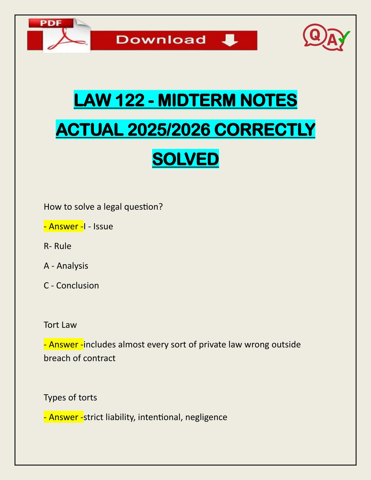 BUNDLE FOR LAW 3220 EXAMS ACTUAL 2025/2026