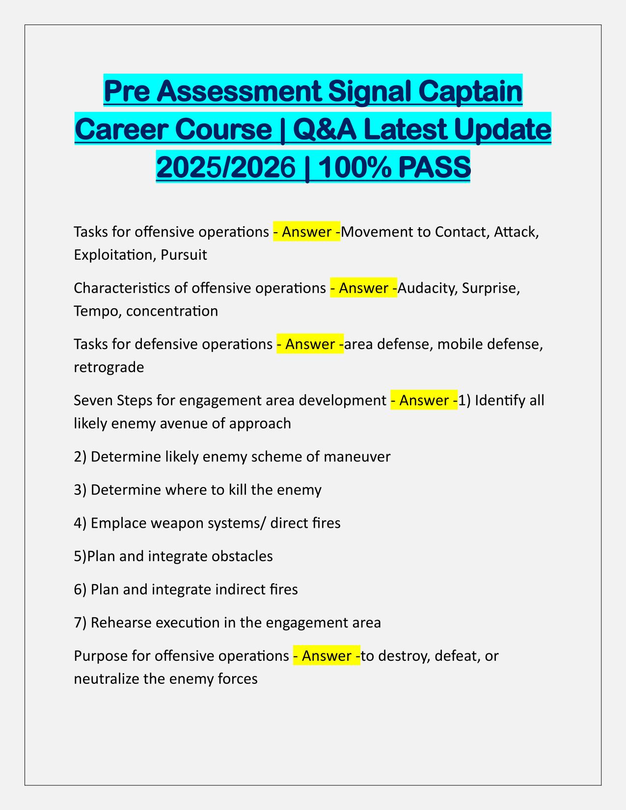 Pre Assessment Signal Captain Career Course Q&A Latest Update