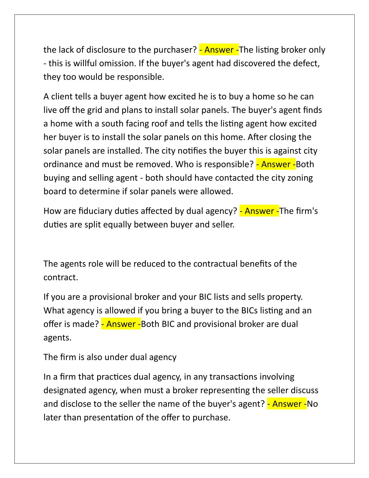 NCREL Post Licensing 301 Broker Relationships and Responsibilities Q&A Latest Update