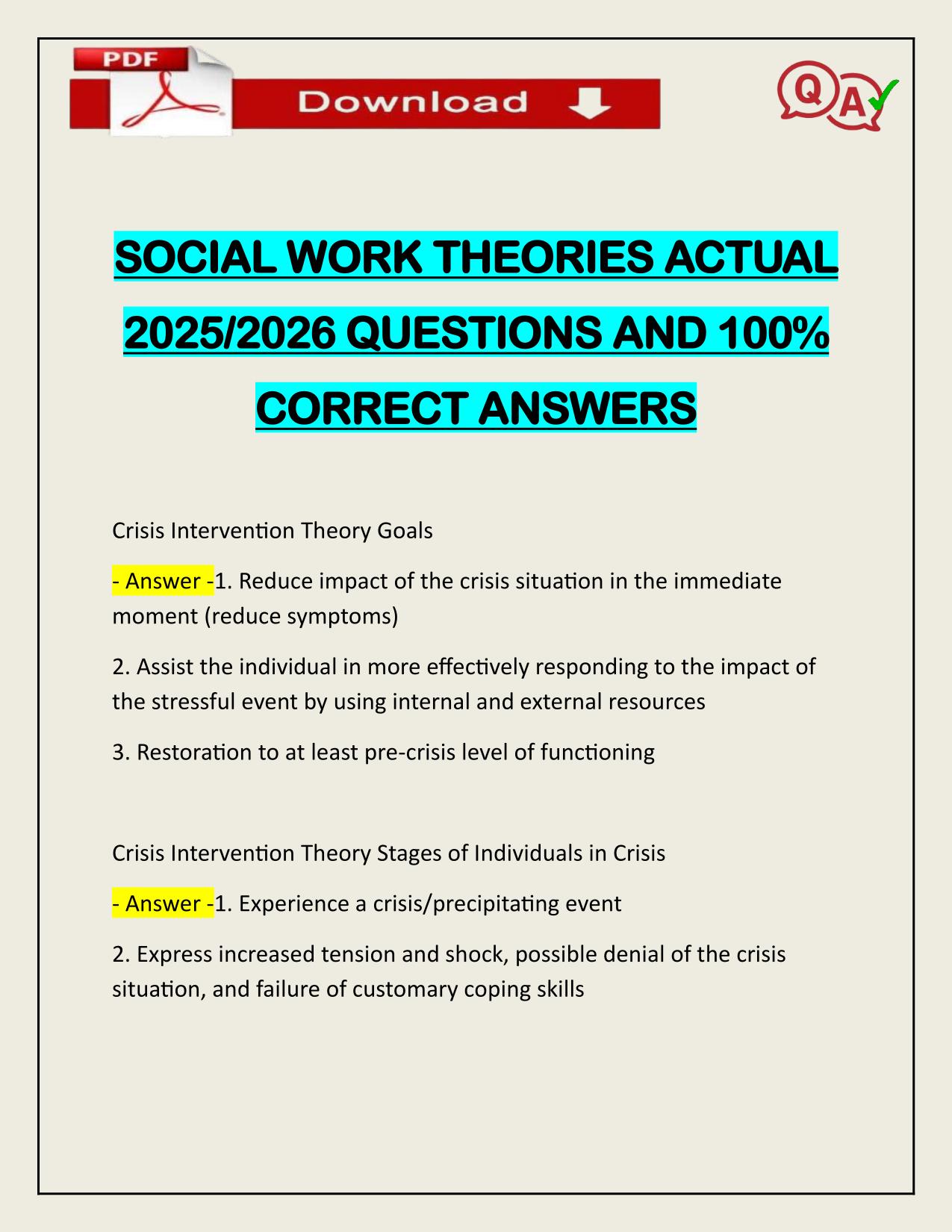 SOCIAL WORK THEORIES ACTUAL 2025/2026 Q&A